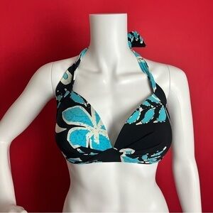 Y2k blue and black floral bikini top 💙🖤